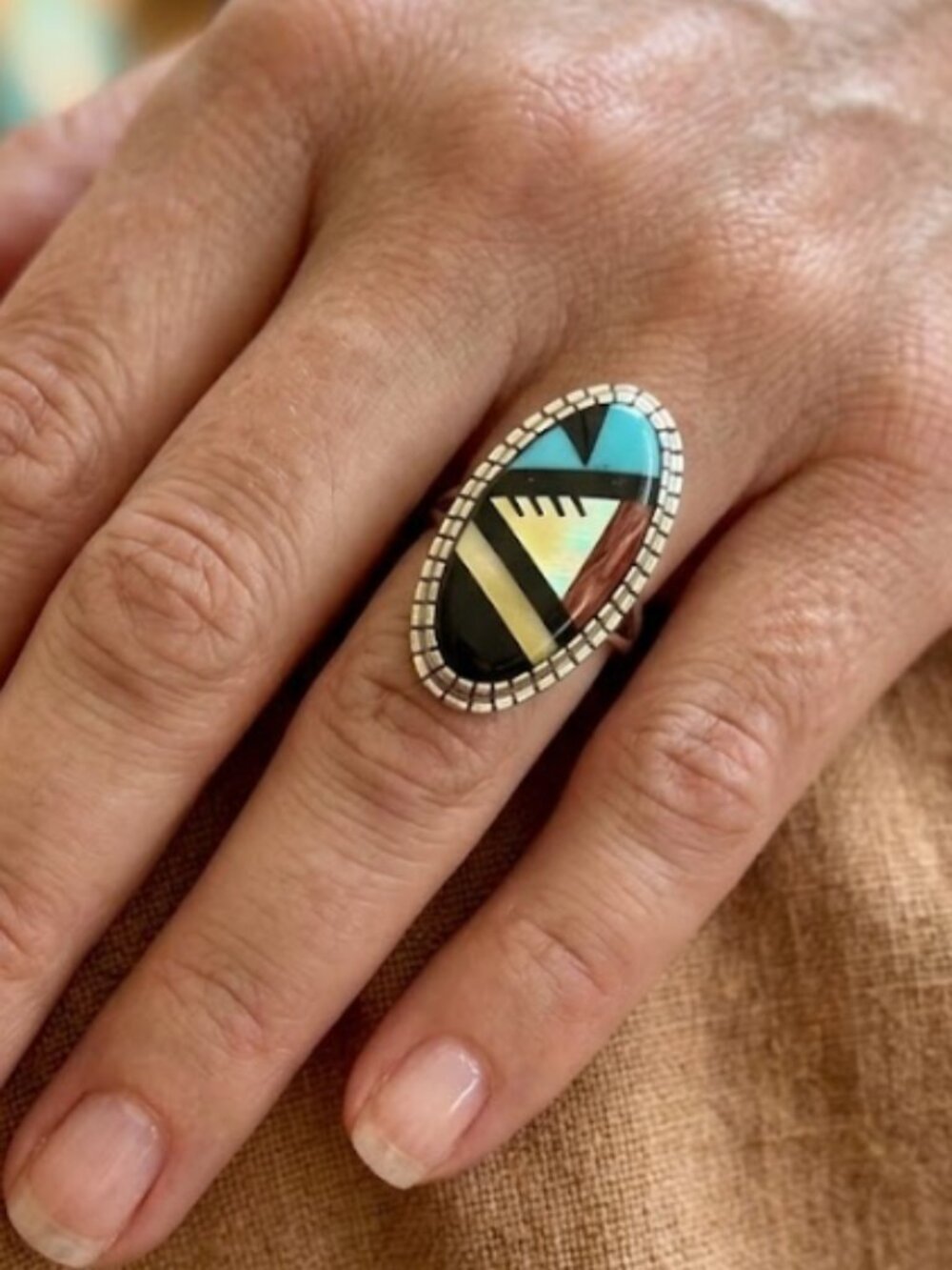 Sterling silver inlay multi-stone ring